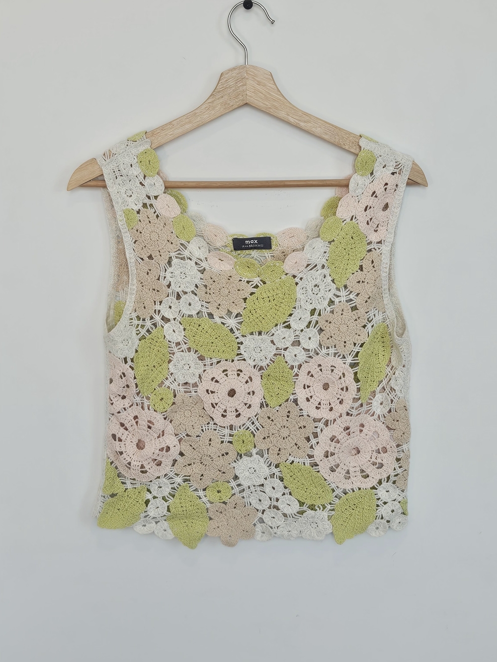 Max Studio Crocheted Floral Tank Top in Pink, Cream & Green